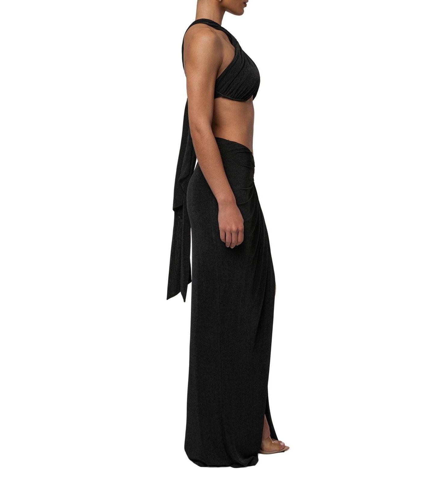 Женский комплект JLUXLABEL City After Dark Open-Back Thigh-High Slit Halter Top and Maxi Skirt, 2-Piece Set, цвет: Чёрный — фото 2