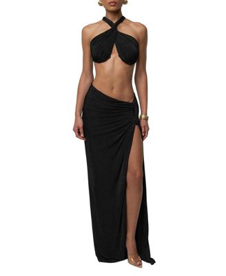 Women's City After Dark Open-Back Thigh-High Slit Halter Top and Maxi Skirt, 2-Piece Set