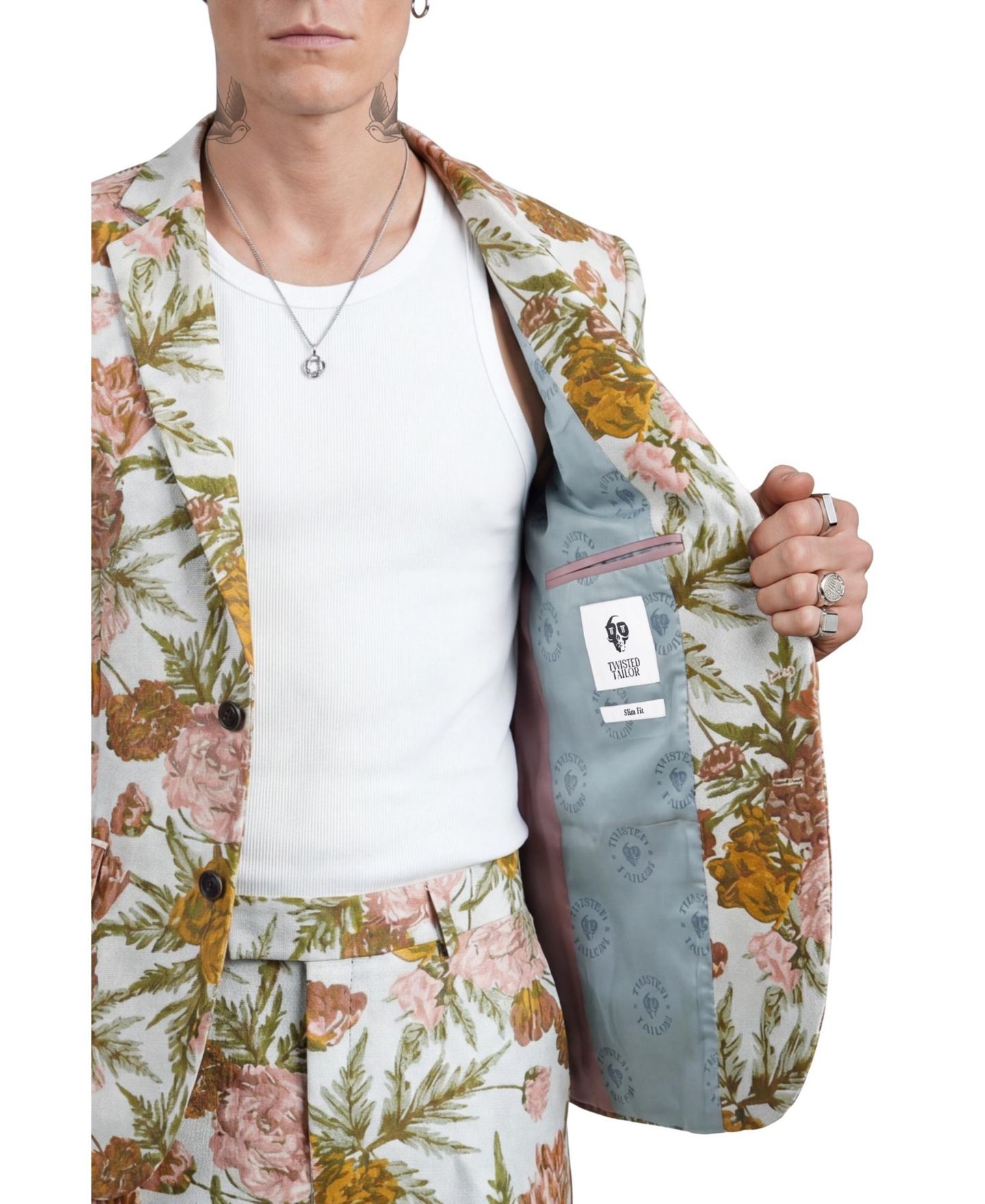 Мужской пиджак Twisted Tailor Hirshfield Slim Fit Floral Suit, цвет: Серебряный — фото 5