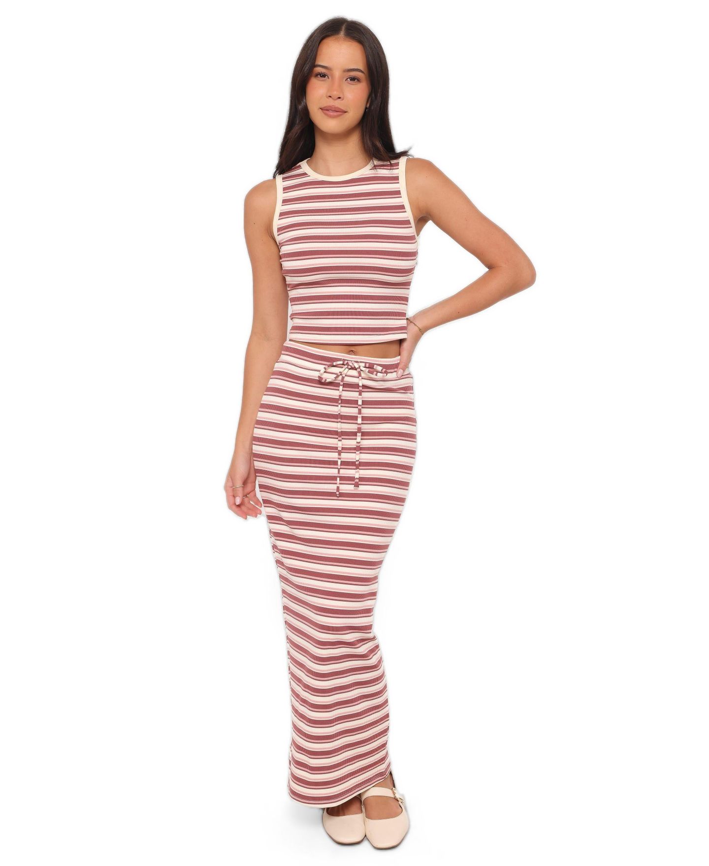 Женская юбка Petal and Pup Kelly Maxi Skirt Se, цвет: Бордовый / Розовый полосатый — фото 2