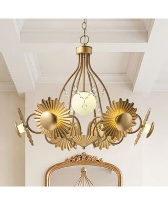 Antique Modern Mid-Century Glam Sunburst Flower-Shaped Frosted Glass Globe LED Chandelier Light
