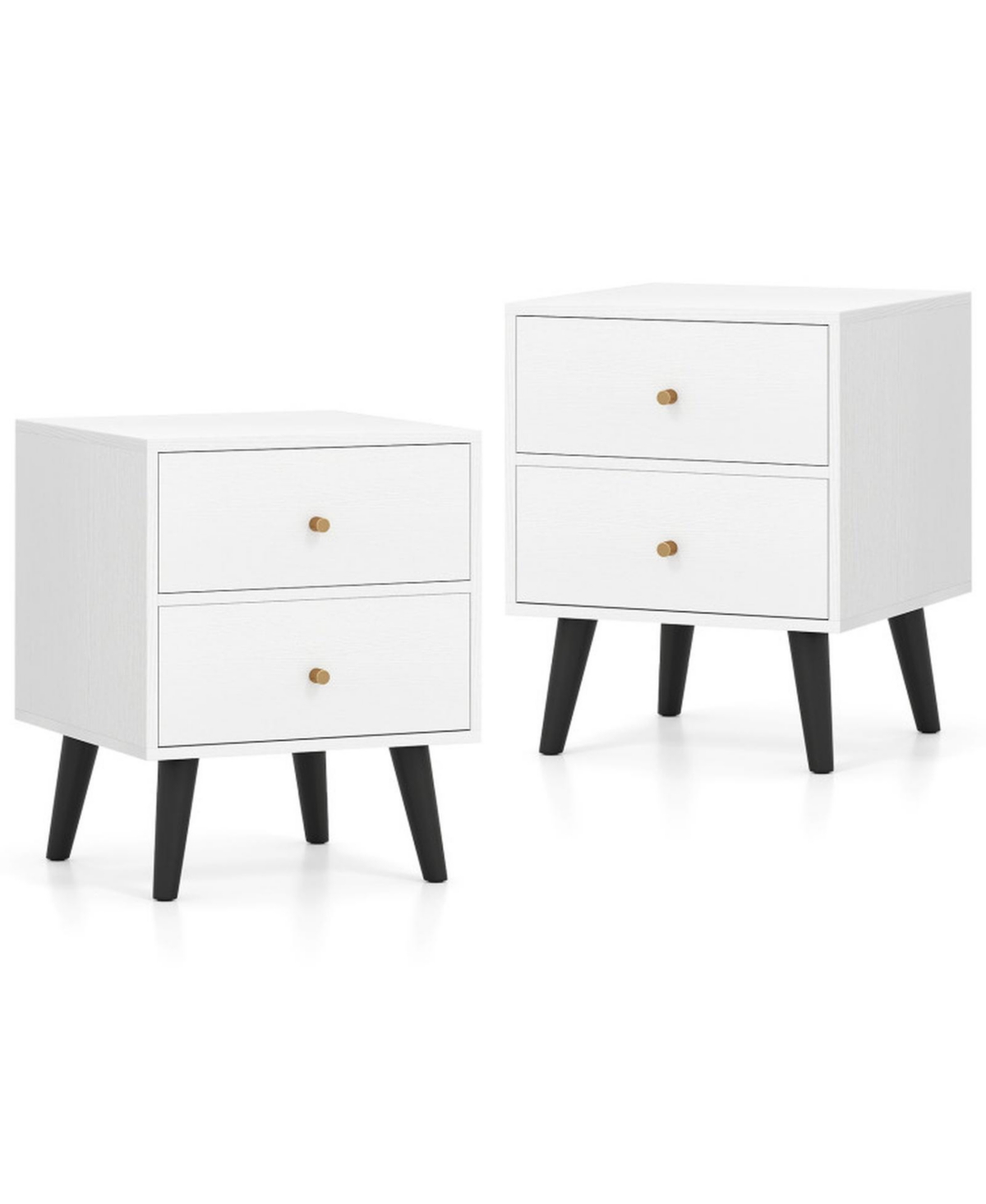 2-Piece Mid-Century Bedside Table Set Featuring Tapered Legs