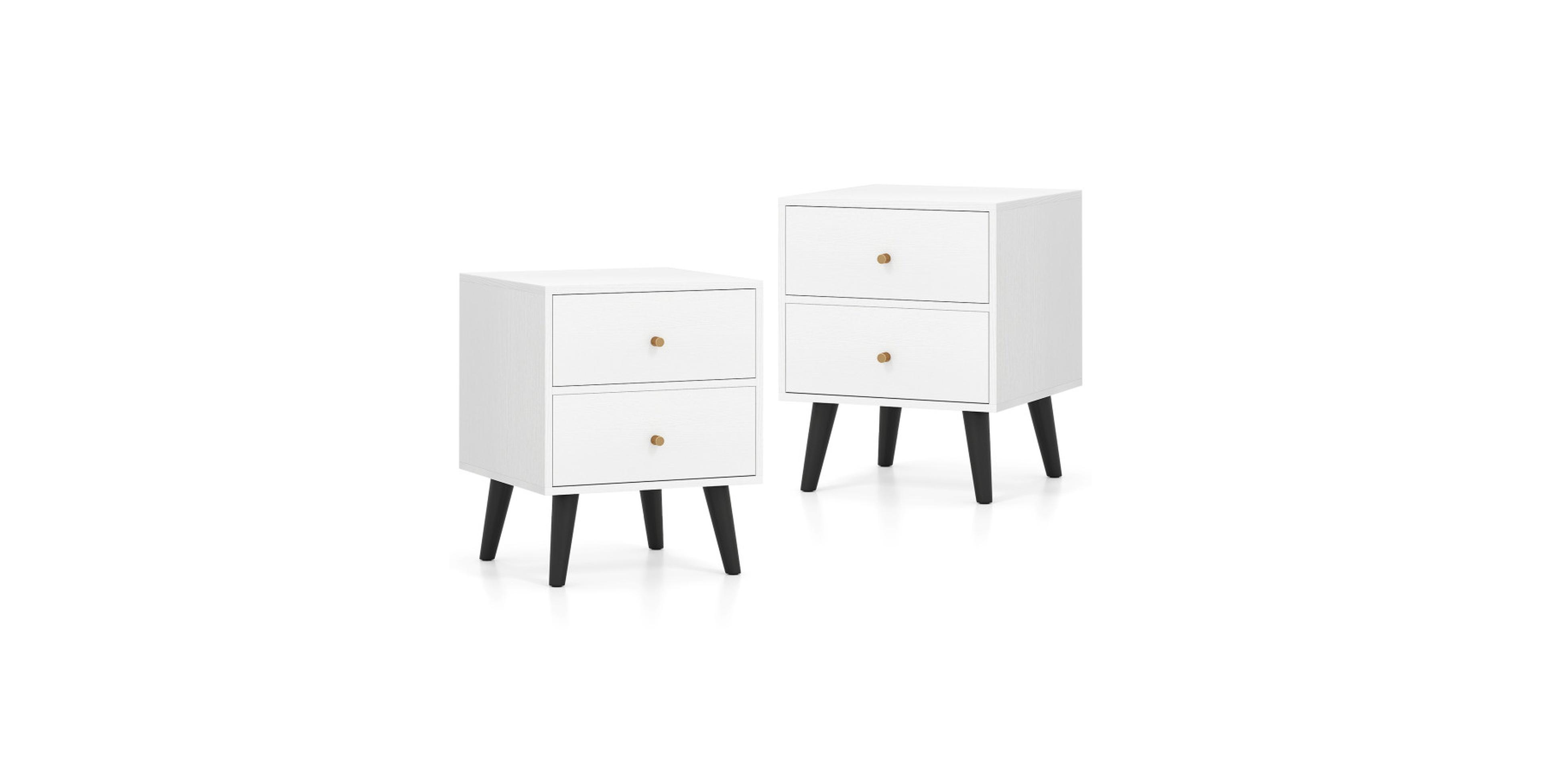 2-Piece Mid-Century Bedside Table Set Featuring Tapered Legs
