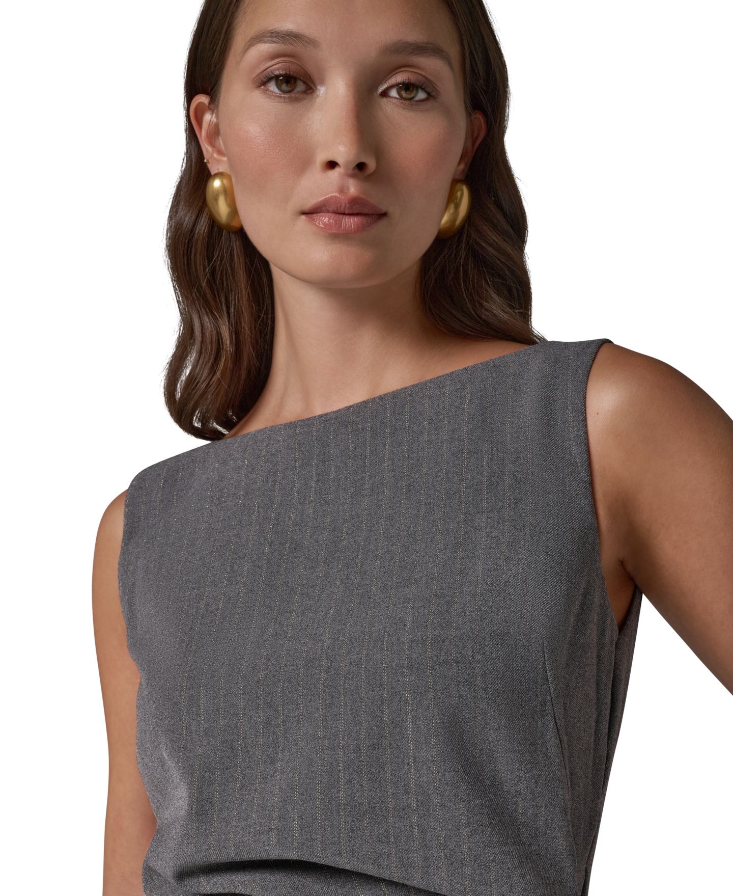 Женская блузка Donna Karan New York Boat Neck Sleeveless Asymmetrical Blouse, цвет: Светлый меланжевый серый — фото 5