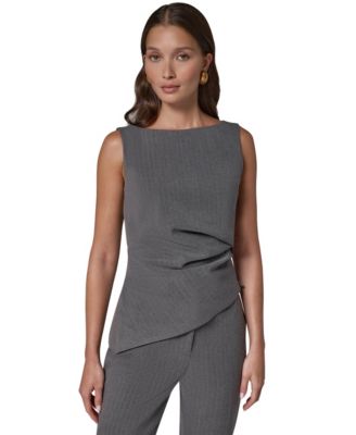 Women's Boat Neck Sleeveless Asymmetrical Blouse