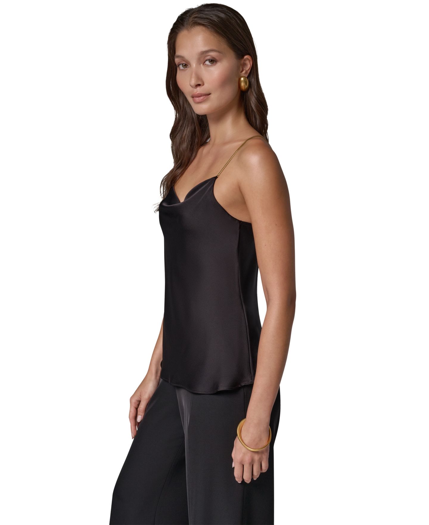 Женский топ Donna Karan New York Cowl Neck Sleeveless Chain-Link Straps Camisole, цвет: Чёрный — фото 3