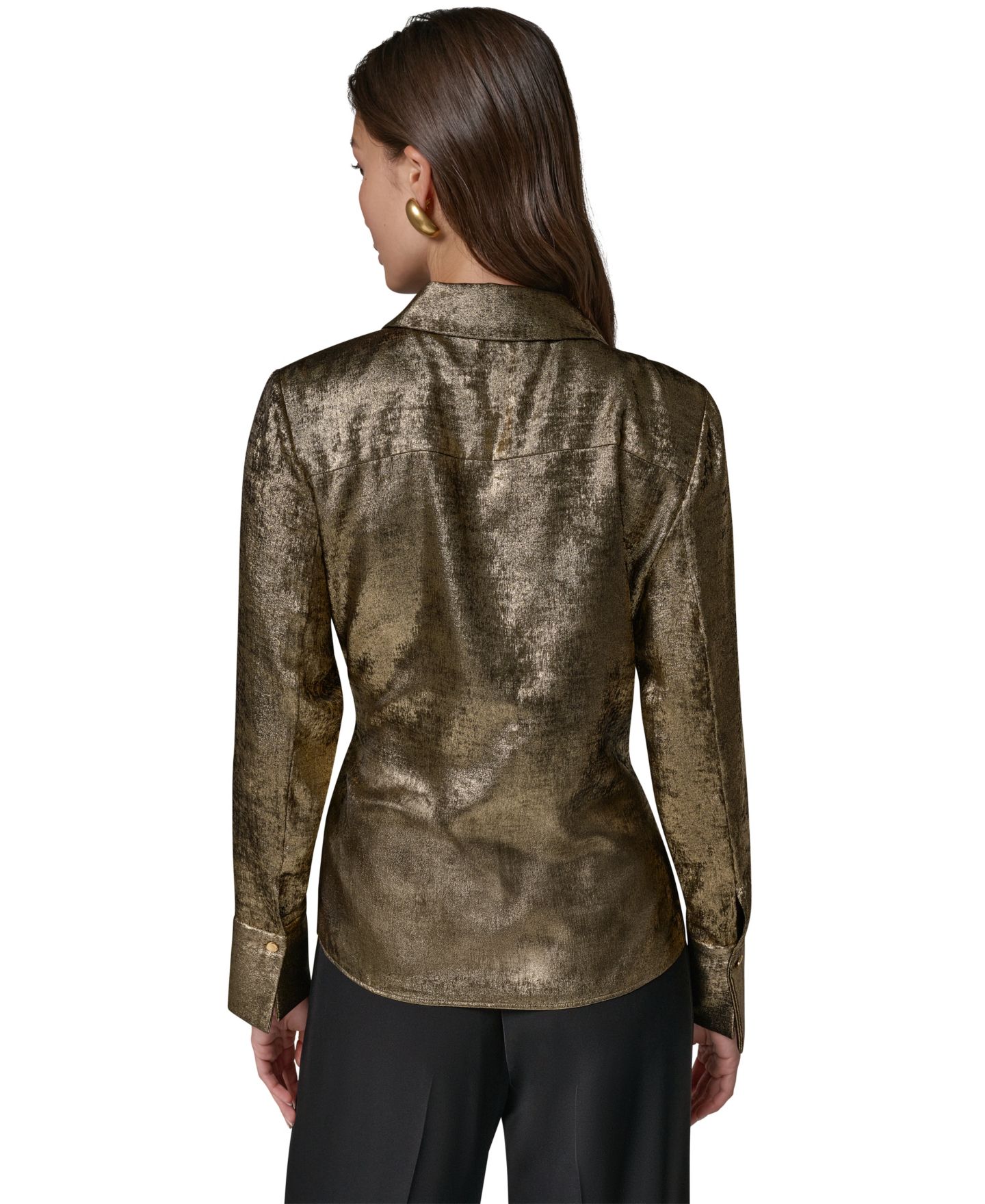 Женская блузка Donna Karan New York Long-Sleeve Asymmetrical-Hem Metallic Blouse, цвет: Золотой — фото 7