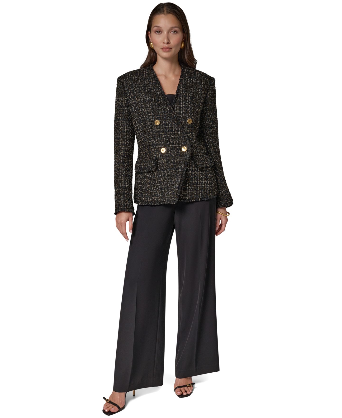 Женский пиджак Donna Karan New York Double Breasted Tweed, цвет: Чёрный / Золотой — фото 4