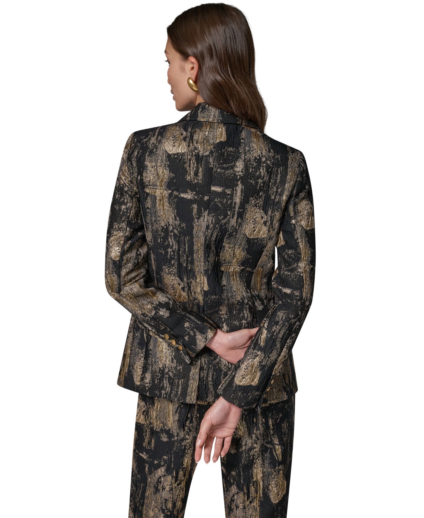 Женский блейзер Donna Karan New York с острыми лацканами и подплечниками, Brushstroke, цвет: Чёрный разноцветный — фото 13