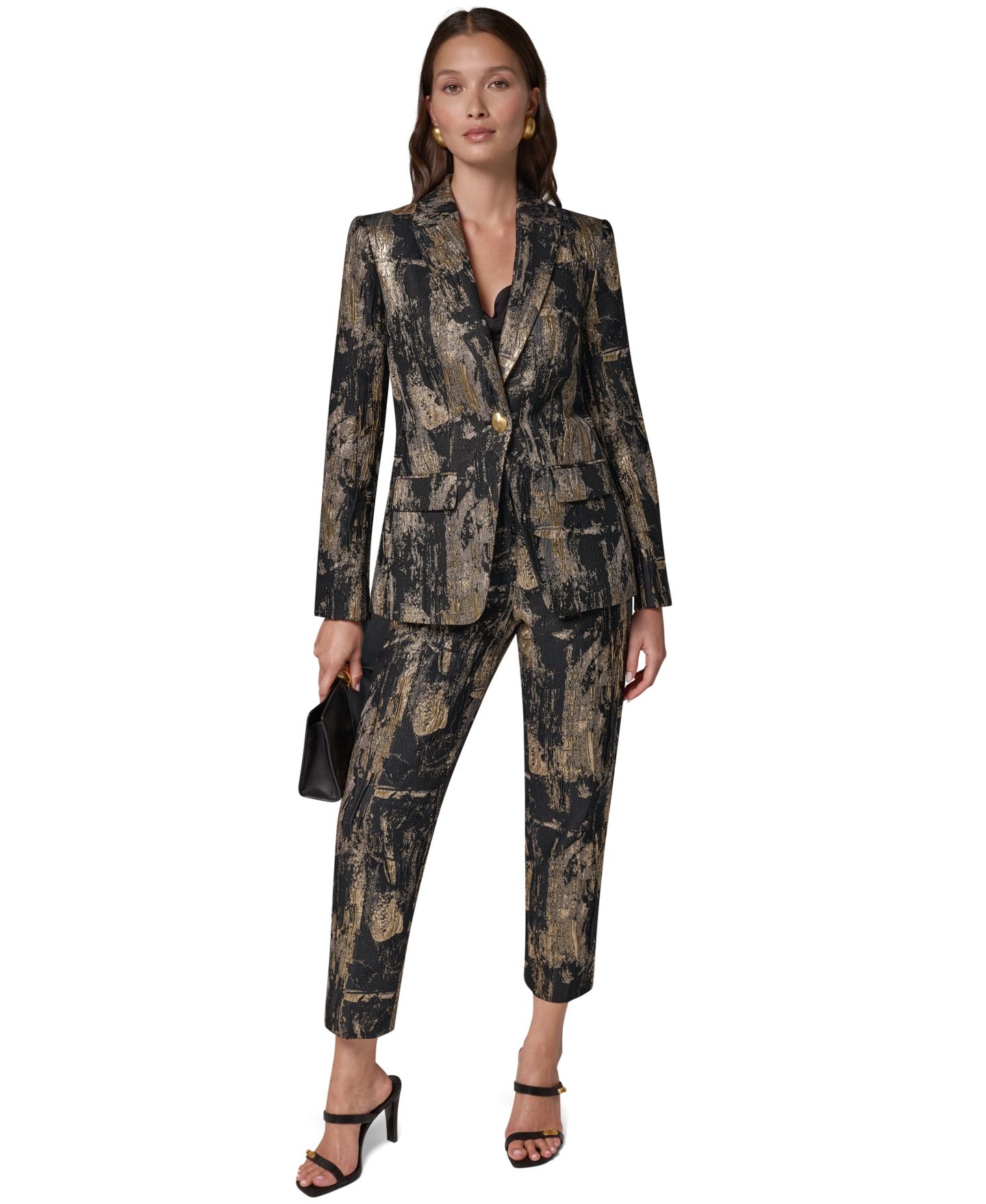 Женский блейзер Donna Karan New York с острыми лацканами и подплечниками, Brushstroke, цвет: Чёрный разноцветный — фото 5