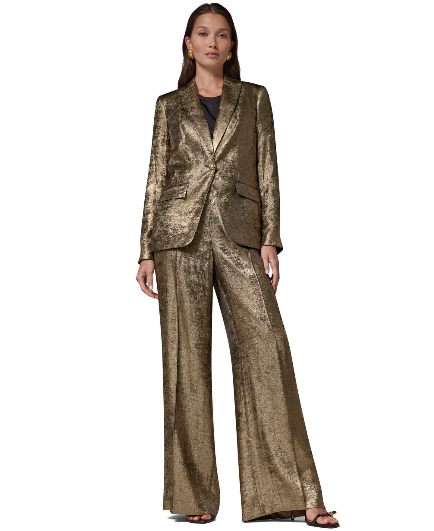 Женский бархатный блейзер Donna Karan New York с острыми лацканами, цвет: Золотой — фото 2