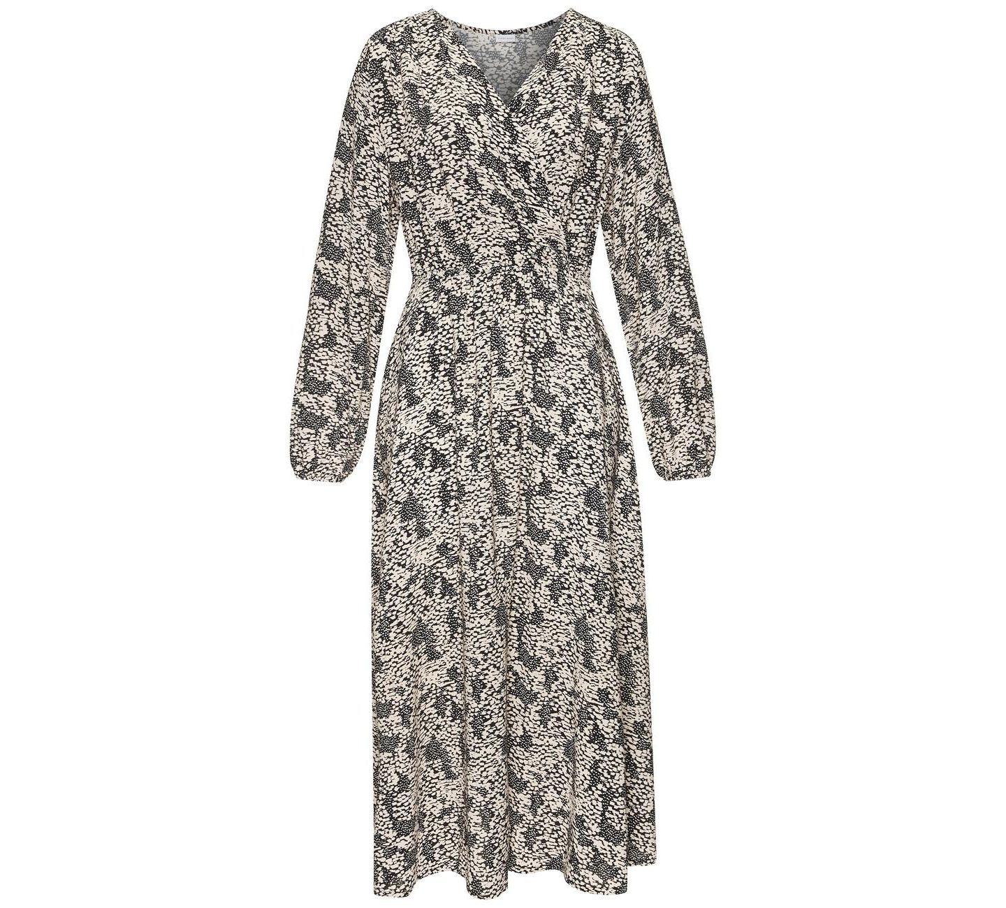 Женское платье Lascana Long-Sleeve Printed A-Line Midi, цвет: Чёрный / Бежевый — фото 4