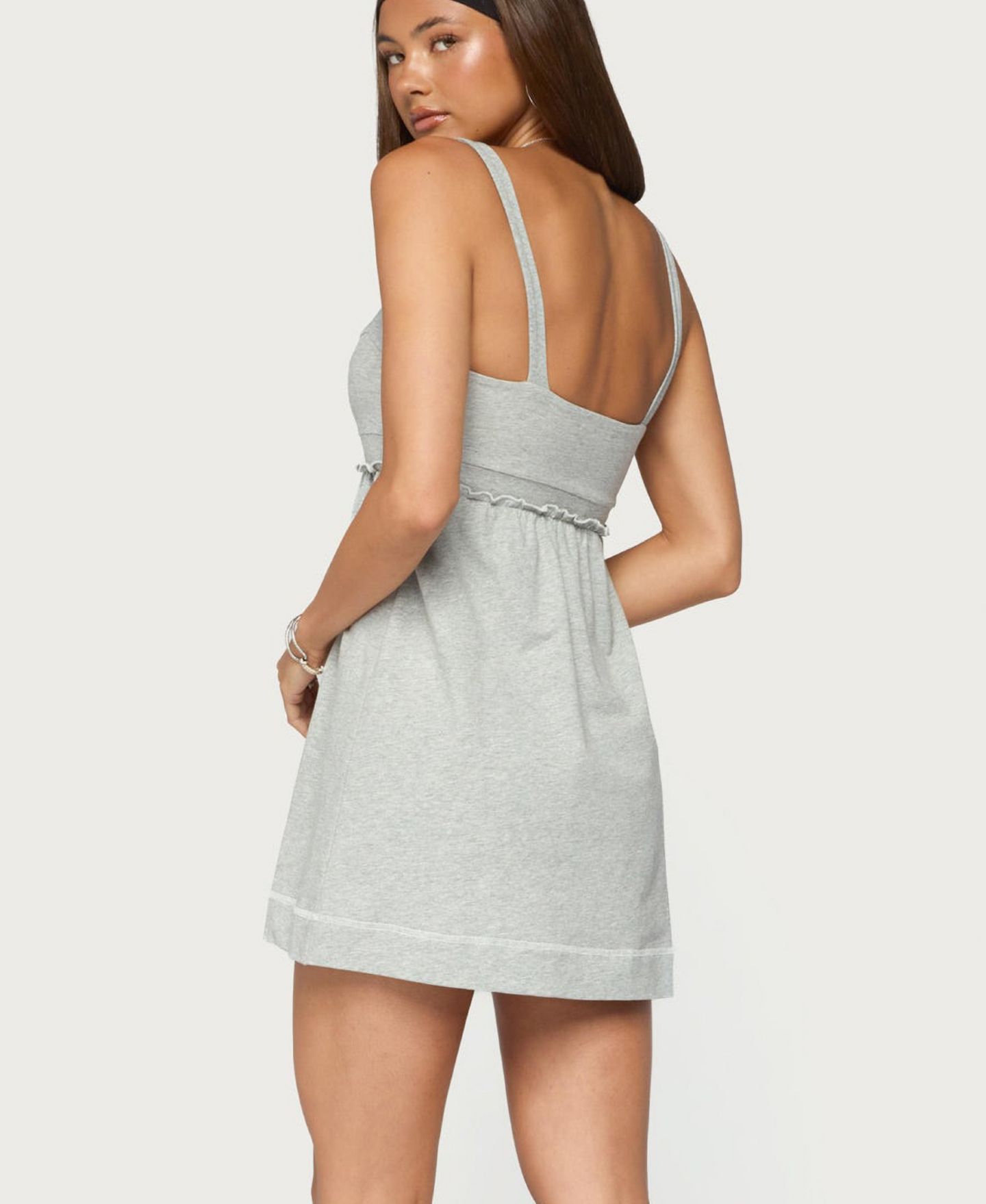 Женское платье Edikted Raela Square-Neck Babydoll Mini, цвет: Серый меланжевый — фото 4