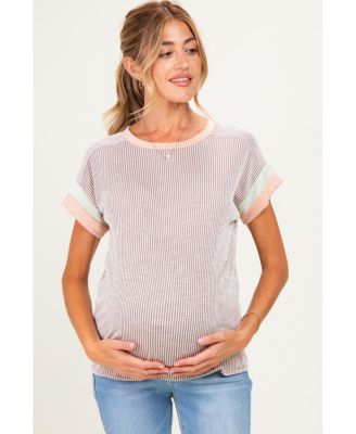 Maternity Ribbed Color-Block Short-Sleeve T-Shirt
