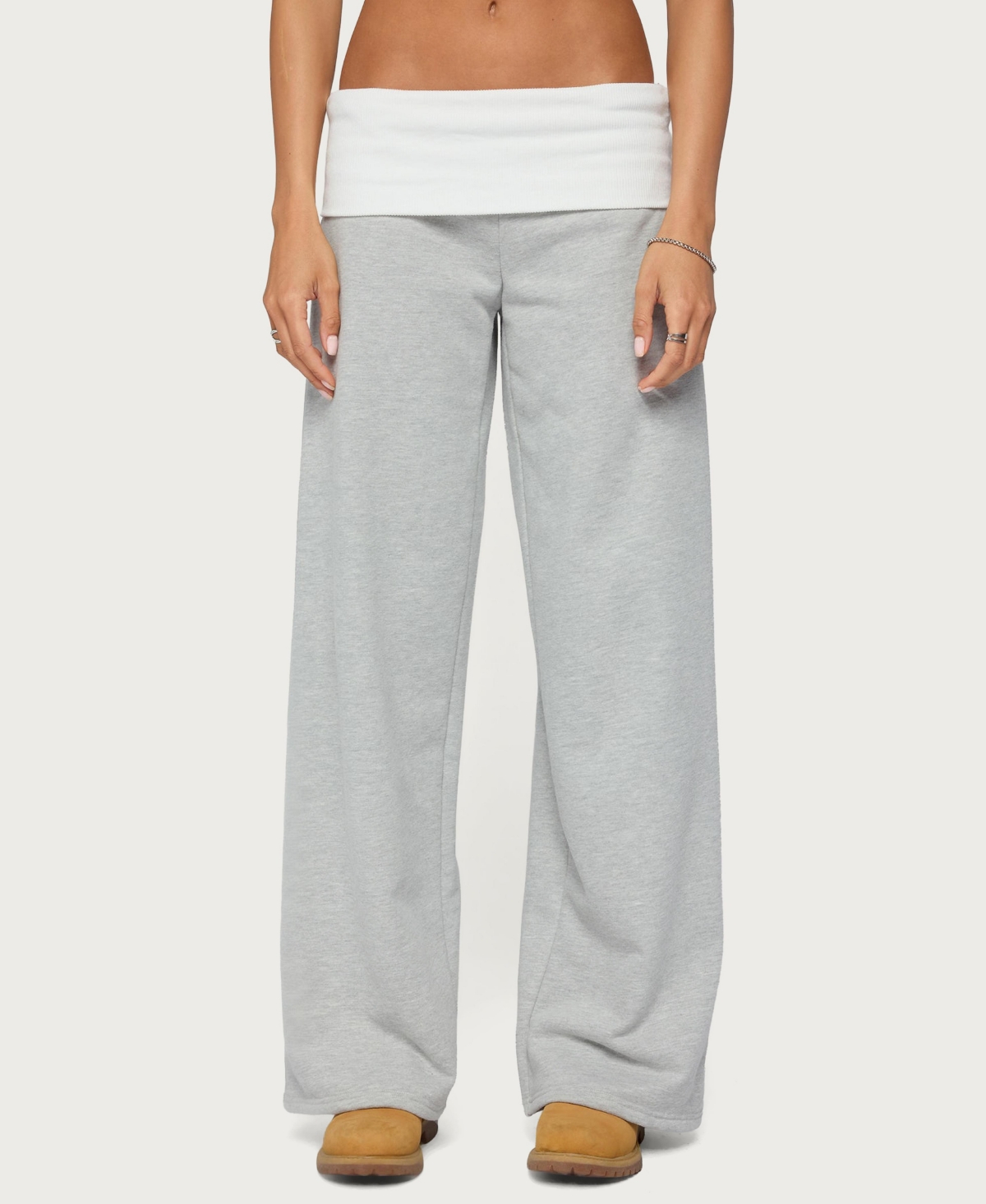 Edikted Women's Idha Contrast Foldover Baggy Sweatpants - Gray-melange