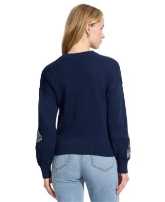 Women's Cotton Placed Jacquard Cardigan Sweater