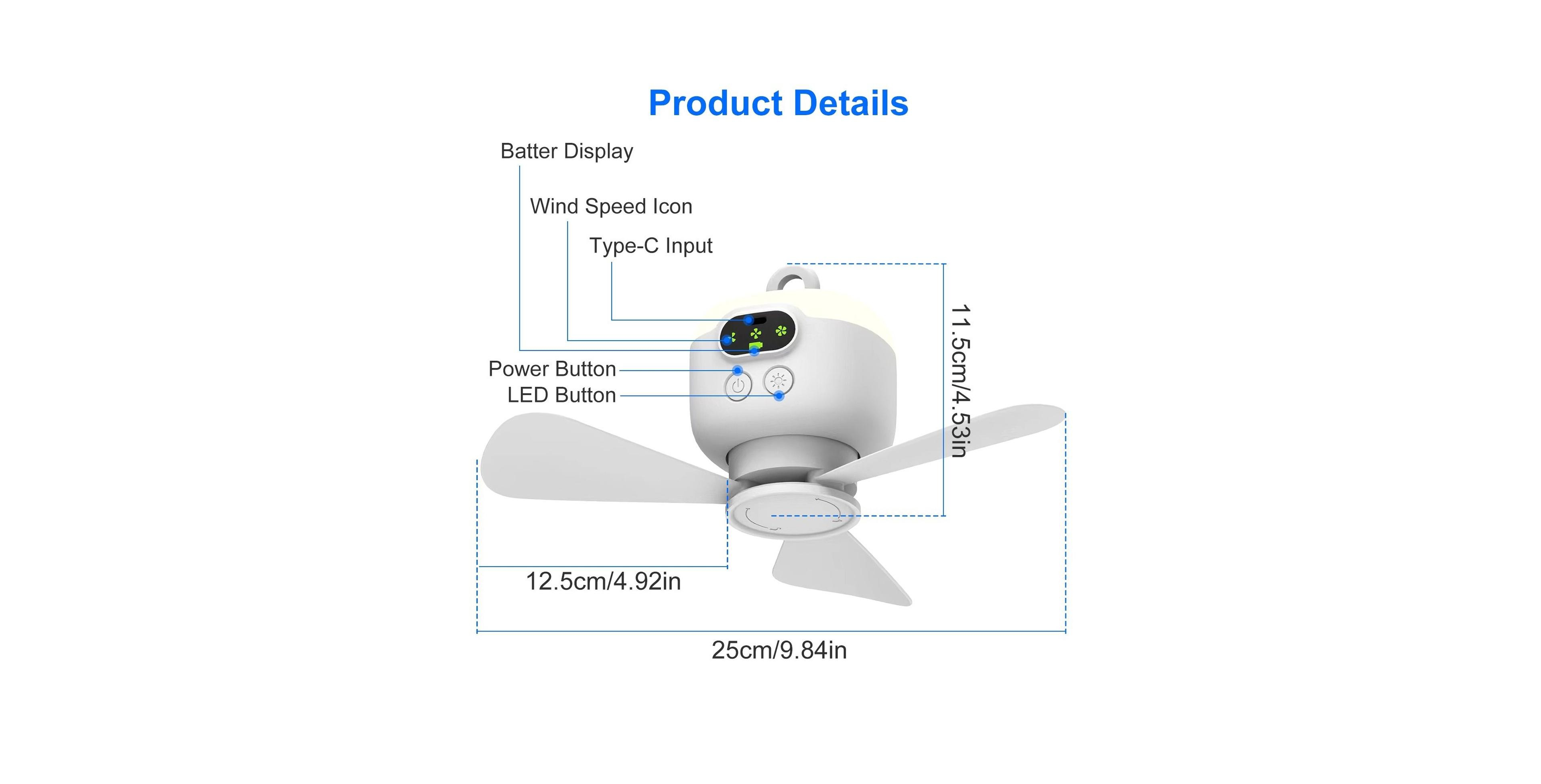 Sevorley Portable Camping Fan, Digital Display for Camping, Travel and Outdoor Activities