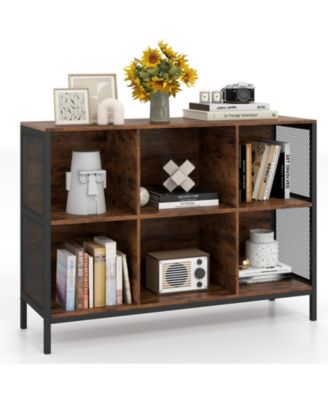 6 Cube Bookcase 42 Inch Wide Horizontal Bookshelf with Heavy-Duty Metal Frame