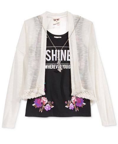 Belle Du Jour Cardigan, Tank Top & Necklace Set, Big Girls (7-16)