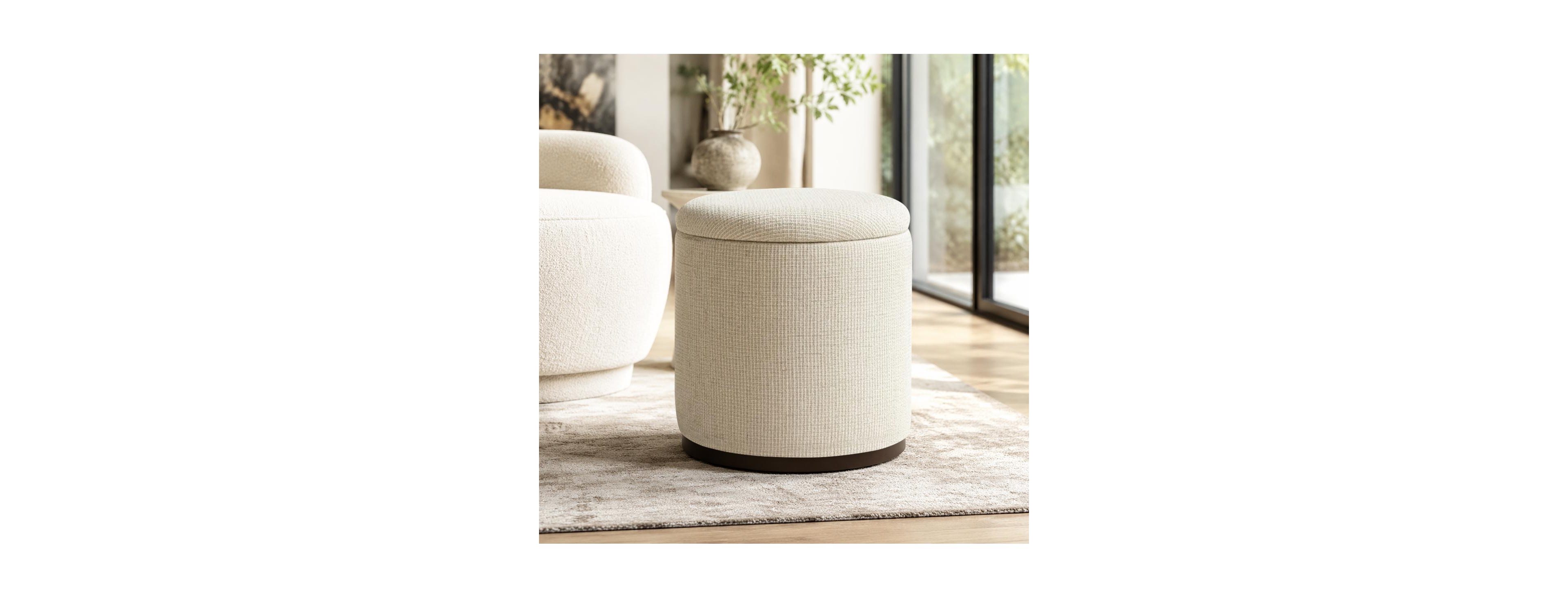 Maison Boucle Swivel Storage Ottoman, Round Footrest Ottoman, Hidden Storage With Lid, Side Table Top