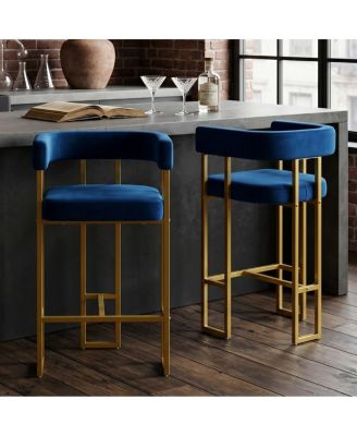 Counter Height Bar Stools Set of 2, Velvet Barstools, Backrest and Footrest