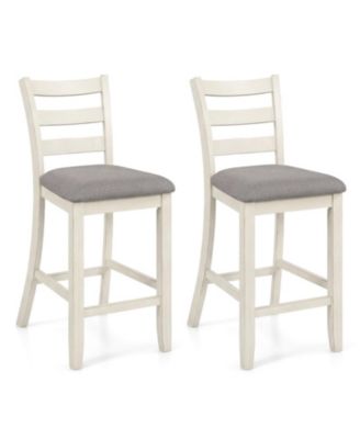 Set of 2 Counter Height Bar Stools with Hollowed Backrest and Linen Padded Seat