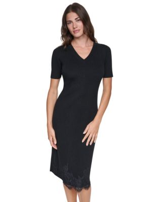 Women's Lace-Trim V-Neck Short-Sleeve Midi Dress