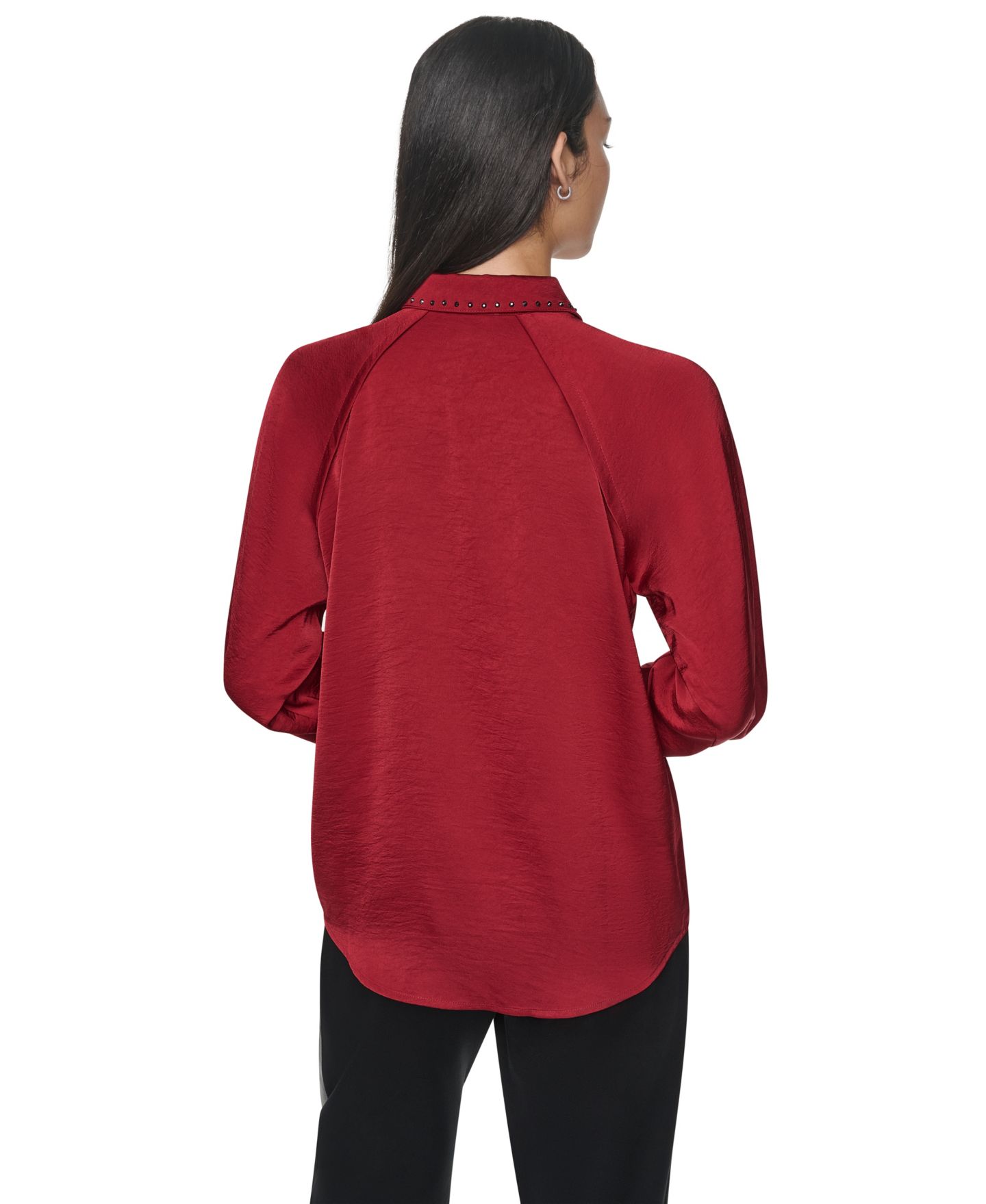 Женская блузка DKNY Studded-Collar Raglan-Sleeve, цвет: Клюквенный — фото 4