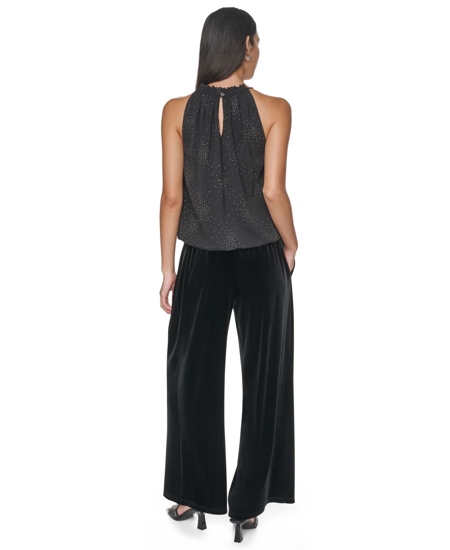Женская блузка DKNY Halter Sleeveless Firework-Inspired Embellished, цвет: Чёрный — фото 5