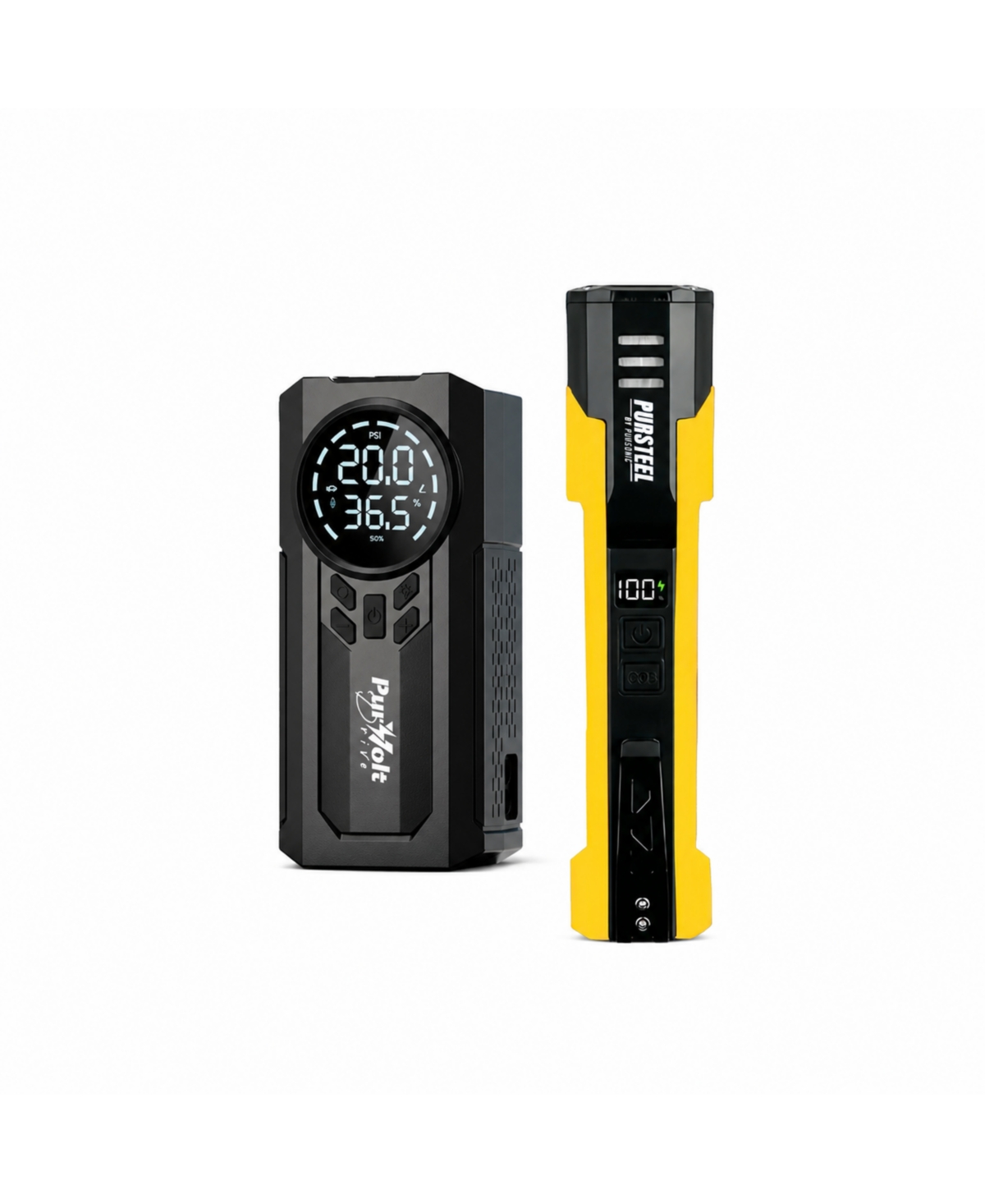 Pursonic Roadside Emergency Bundle - 2-in-1 Jump Starter, Tire Inflator and UltraBright Rechargeable Flashlight - Black