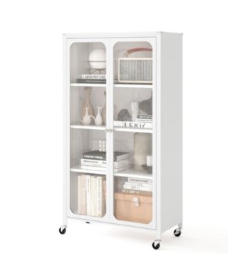 Bookcase 58 Inch with Adjustable Shelves and Lockable Wheels