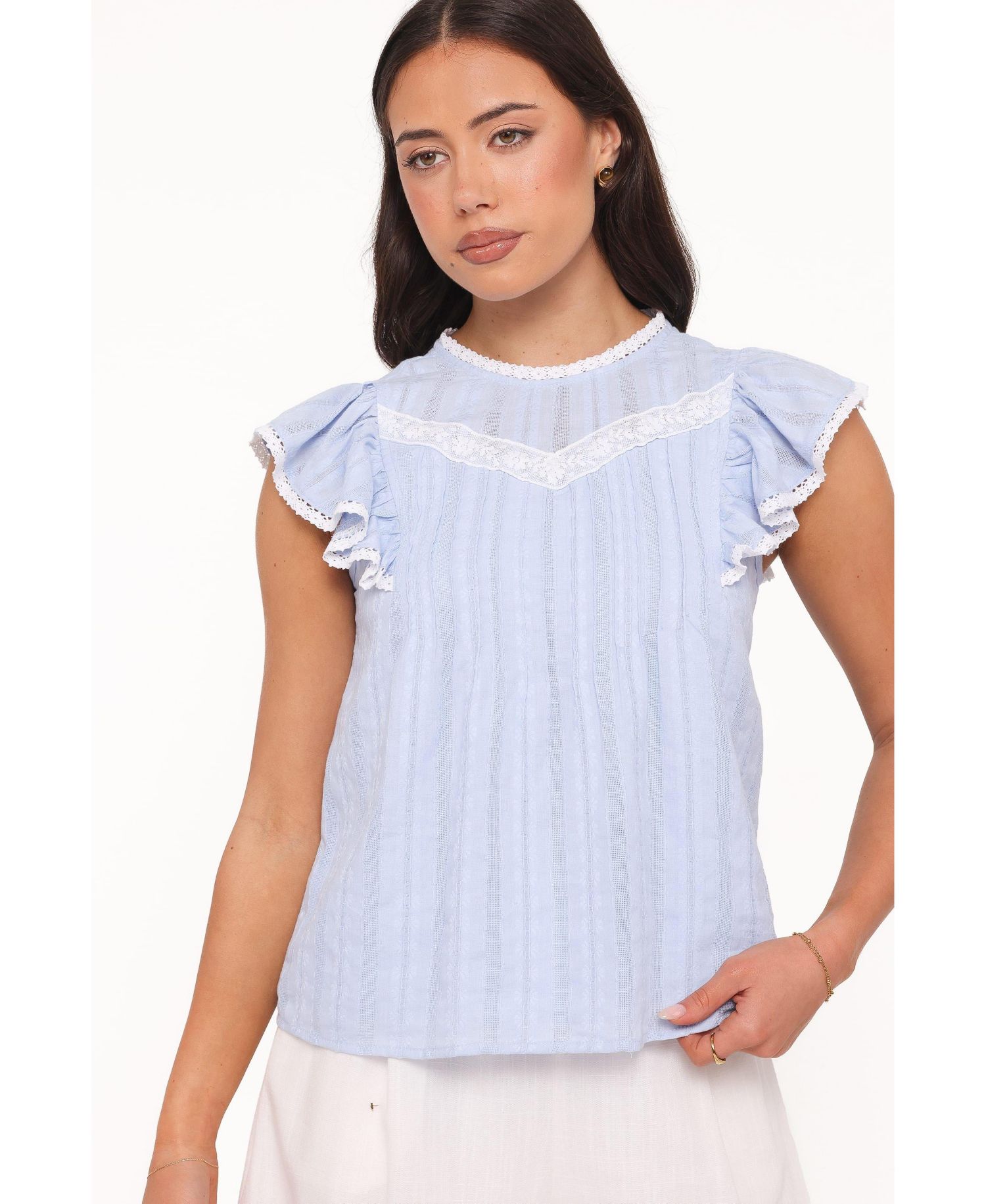 Women's Laoise High-Neckline Lace-Ruffle Top