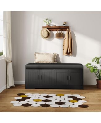 Shoe Bench with Cushion and 4-Door Storage,Entryway Bench
