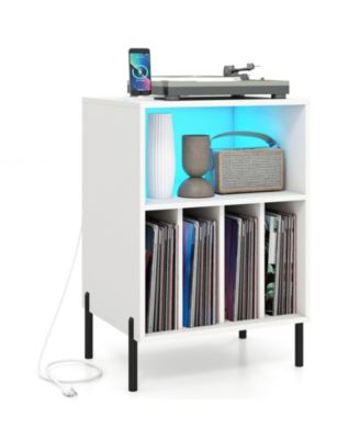 Record Player Stand with LED Light and Charging Station