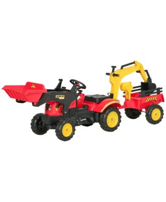 Kids Excavator Ride-On Vehicle with Trailer and Sand Tools, 3-Piece Set, Ages 3-6