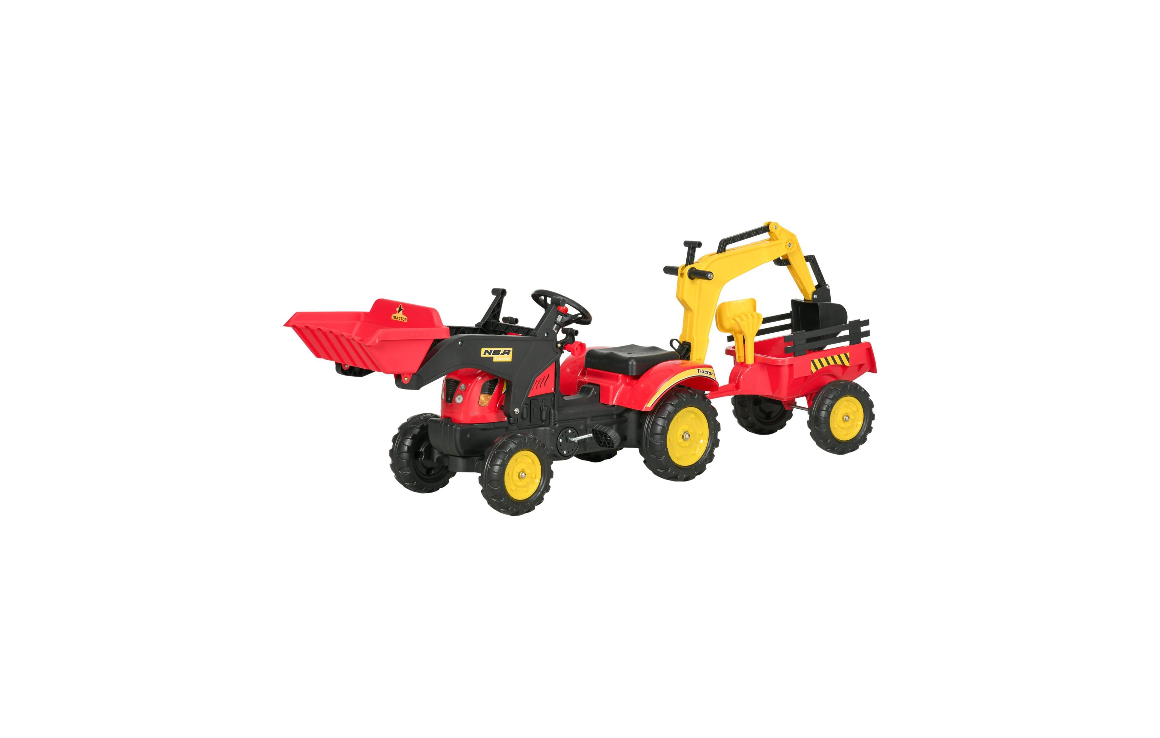 Sevorley Kids Excavator Ride-On Vehicle with Trailer and Sand Tools, 3-Piece Set, Ages 3-6