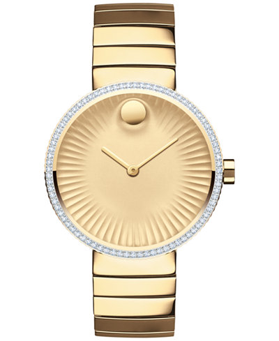Movado Women's Swiss Edge Diamond (3/8 ct. t.w.) Gold-Tone Stainless Steel Bracelet Watch 34mm 3680034