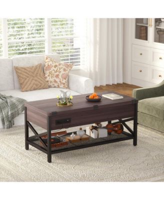 Coffee Table Lift Top Multi-Function Coffee Table Converts with LED Light and Power Outlet