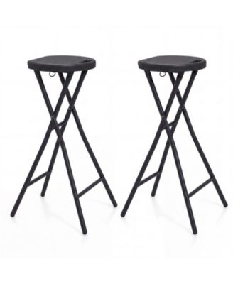 2-Piece Folding Bar Stool Set with Built-In Carry Handle and HDPE Seat
