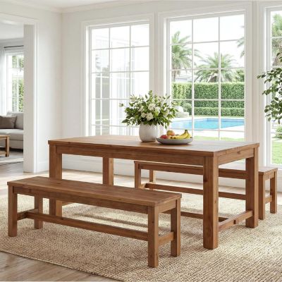 Roesler 3-Piece Dining Table Set with 2 Benches, Seats 6