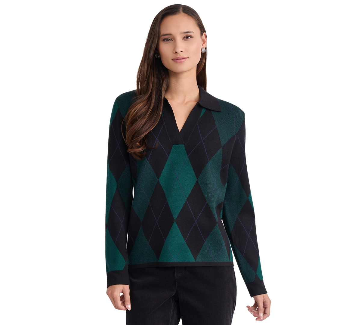 Jones New York Women's Oversized Argyle Long-Sleeve Sweater