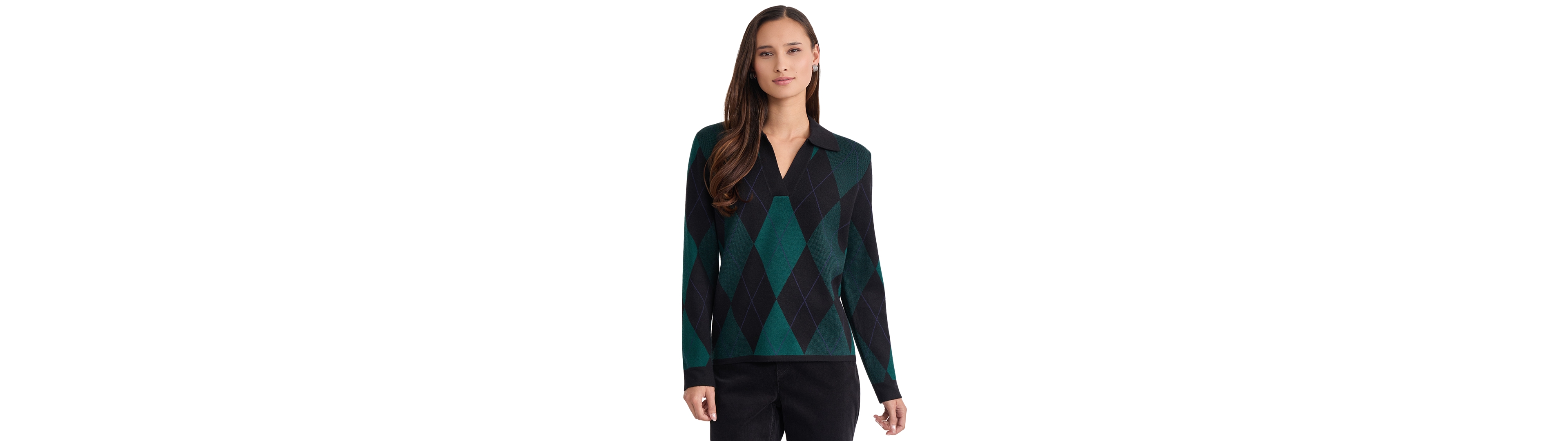 Jones New York Women's Oversized Argyle Long-Sleeve Sweater