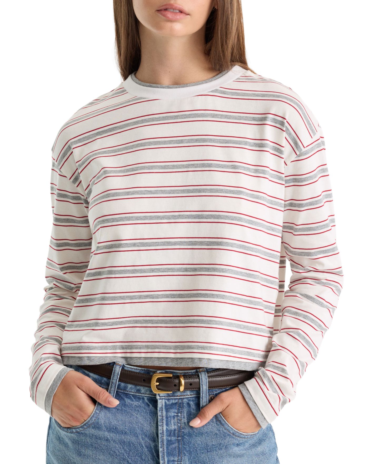 Женский топ Good American Long-Sleeve Layered Top, цвет: Чёрный — фото 10