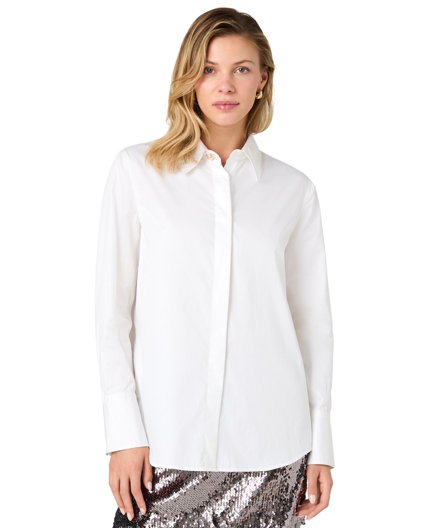Женская рубашка French Connection Alexis Long-Sleeve Point-Collar Cotton, цвет: Льняной — фото 1