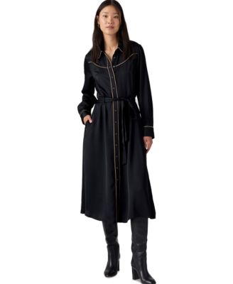 Premium Women's Bradie Long-Sleeve A-Line Western-Inspired Satin Midi Dress