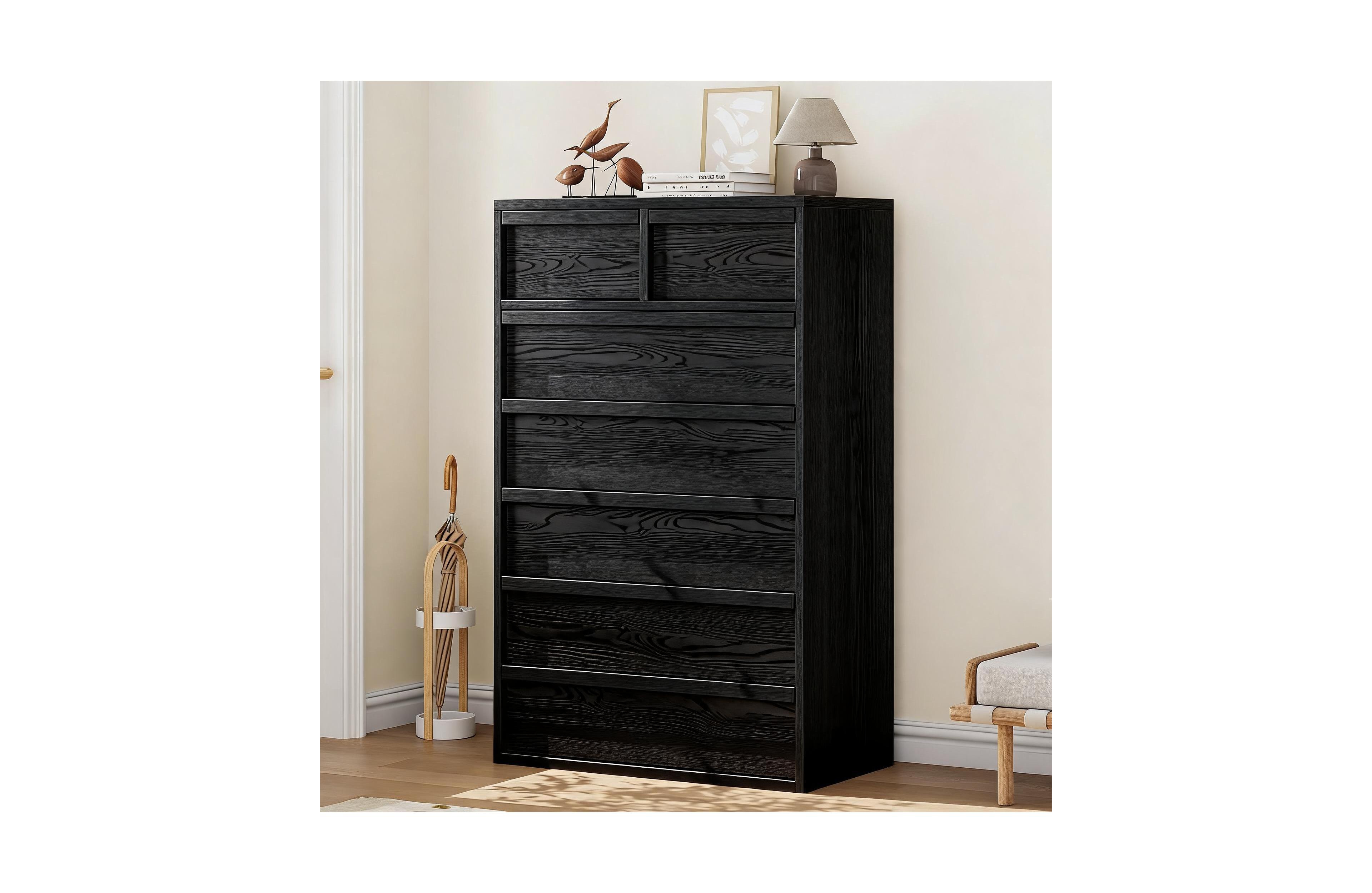 gaomon 7 Drawer Tall Dresser, Wood Chest of Drawers with Smooth Glide Drawers, Freestanding Storage Cabinet for Bedroom, Nursery and Entryway