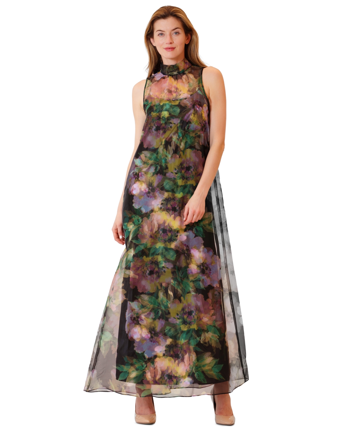 julia jordan Women's Halter Neck Satin Overlay Dress