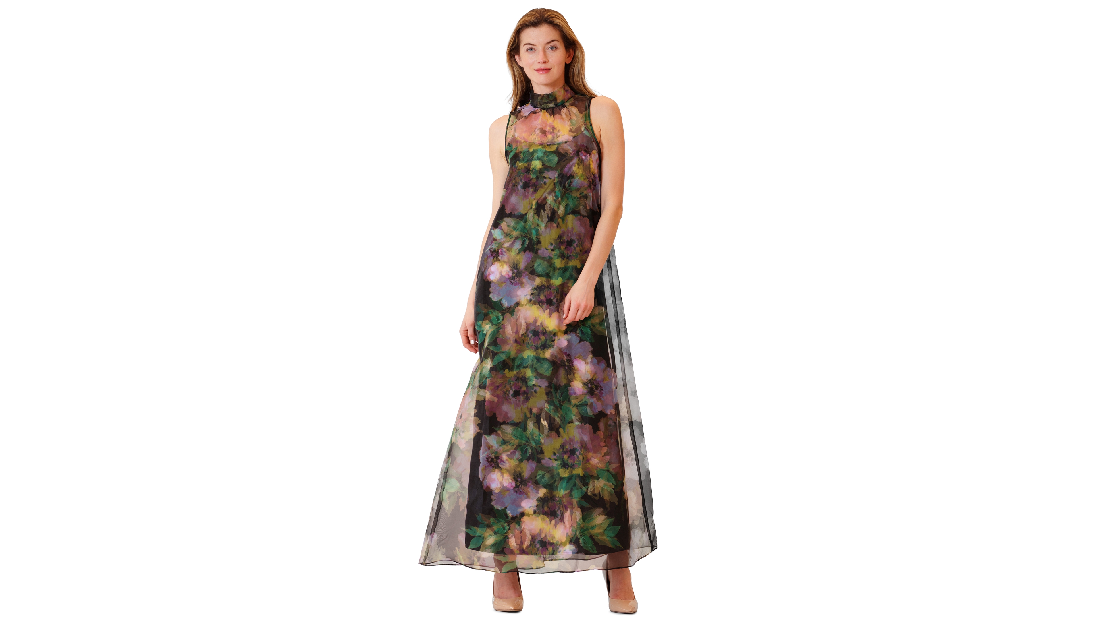 julia jordan Women's Halter Neck Satin Overlay Dress