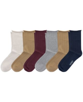 Women's Mini Cable-Knit Reinforced Heels and Toes Crew Socks, 6-Pack