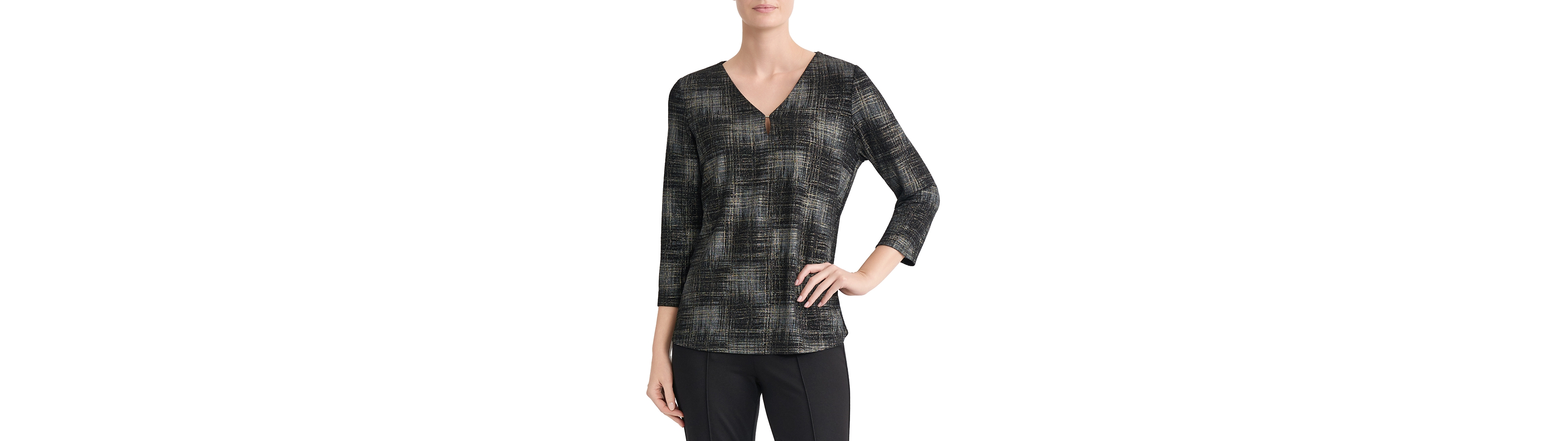 Jones New York Petite 3/4-Sleeve V-Neck Blouse